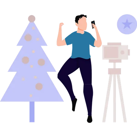 Man making video on Christmas  Illustration