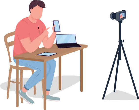 Man making video review  イラスト