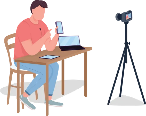 Homme faisant une critique vidéo  Illustration