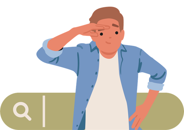 Man making web search looking for information for business browsing query online  Illustration
