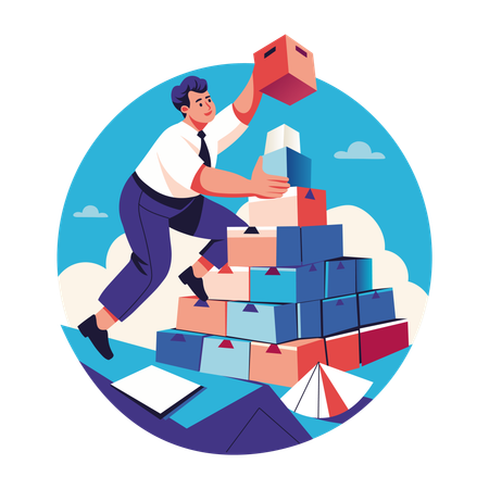 Man making work pyramid  Illustration