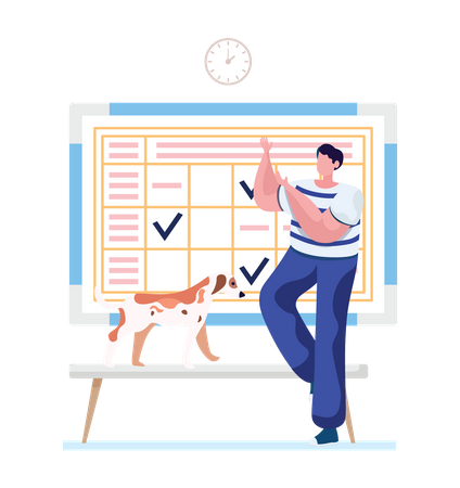 Man manage pet healthcare time table  Illustration