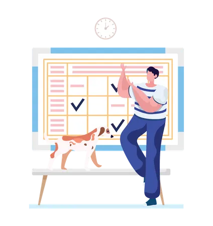 Man manage pet healthcare time table  Illustration