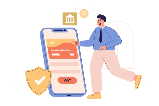Mobile Banking Web Concept With People Scene Man Manages Personal Financial Account Control Balance In Credit Card And Makes Transactions Character Situation In Flat Design Vector Illustration Illustration