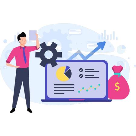 Man manages the finance graph  Illustration