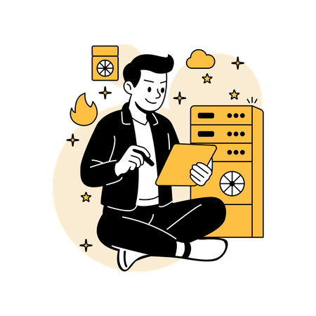 Man Managing an AI Server Farm  Illustration