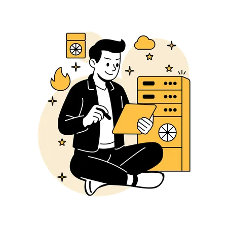 Man Managing an AI Server Farm  Illustration