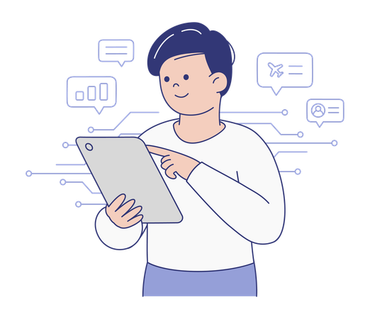Man Managing Data Driven Business Insights with Tablet  Illustration