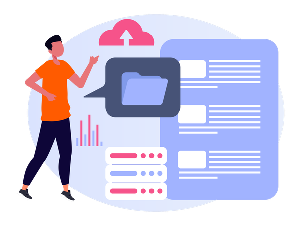 Man managing Data Storage  Illustration