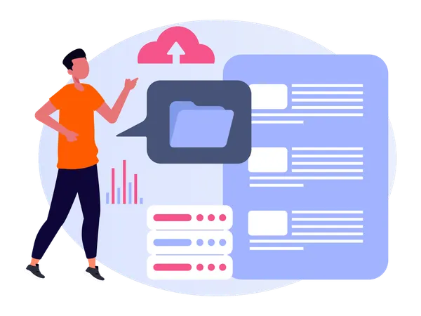 Man managing Data Storage  Illustration