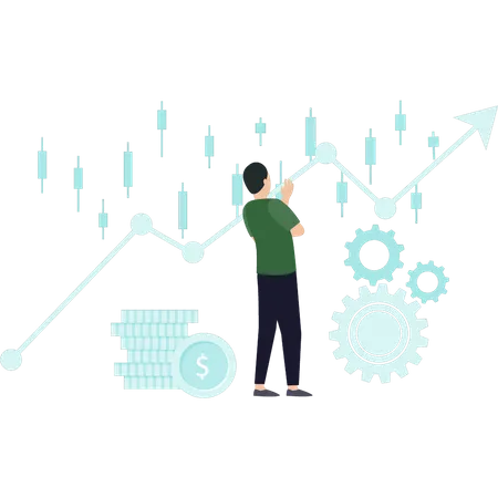 Man managing Dollar Analytics  Illustration