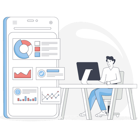Man managing financial report using analysis  Illustration