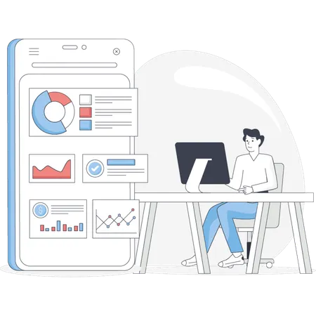 Man managing financial report using analysis  Illustration