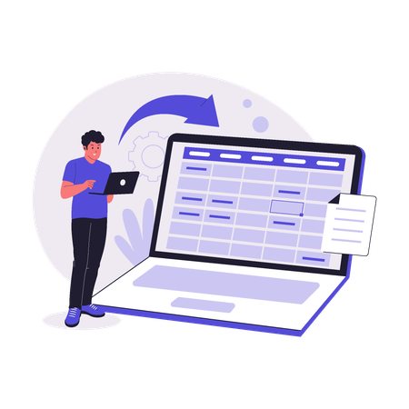 Man Managing Spreadsheet on Laptop  Illustration