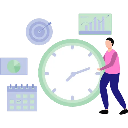 The Boy Is Managing Time Illustration