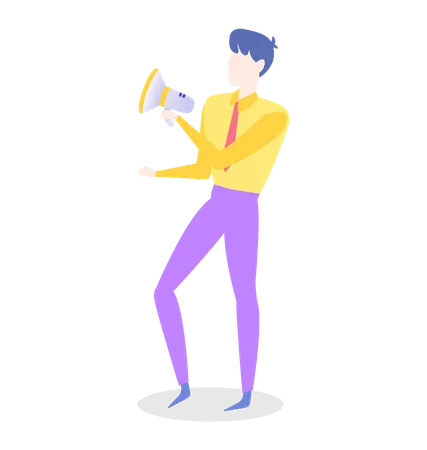 Man marketer with loudspeaker advertises product  Illustration