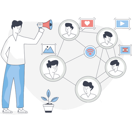 Man marketing about employee connection  Illustration