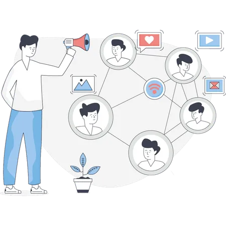 Man marketing about employee connection  Illustration