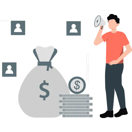 Man marketing on dollar  Illustration