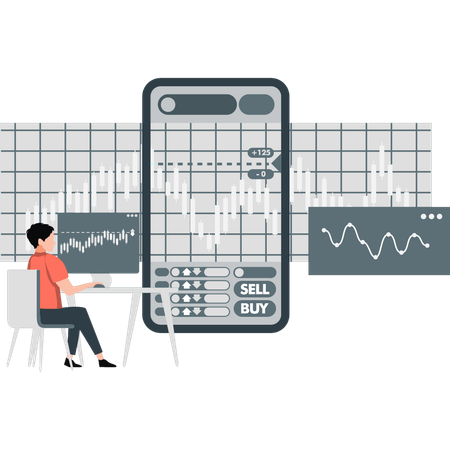 Man marketing sell and buy analytic graph  Illustration