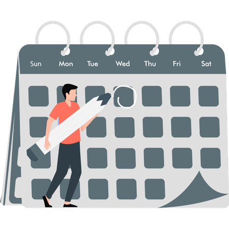 Man marking  reminder on  calendar  Illustration