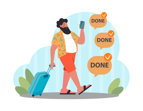 Summer Holiday Concept Successful Employee With Completed Task Male Character Has Fulfilled Goals And Goes To A Trip Flat Vector Illustration Illustration