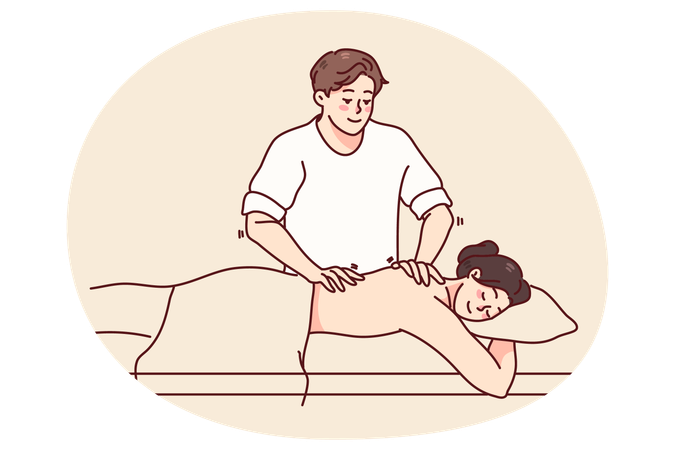 Man masseur massage female patient  Illustration