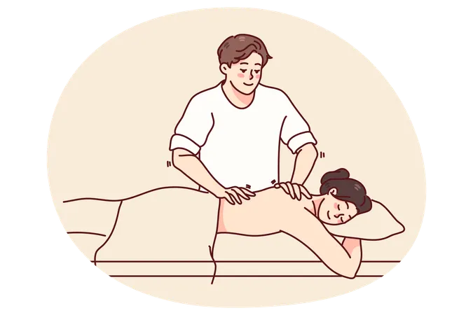 Man masseur massage female patient  Illustration