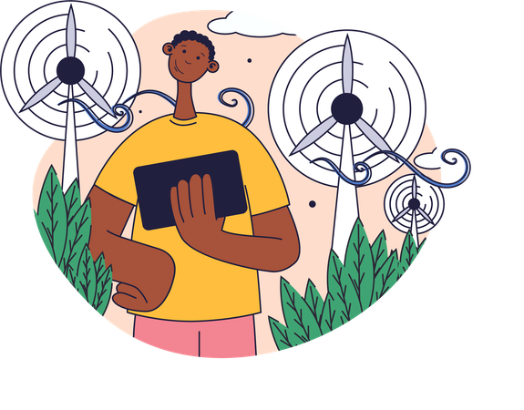Man measures wind energy power  Illustration