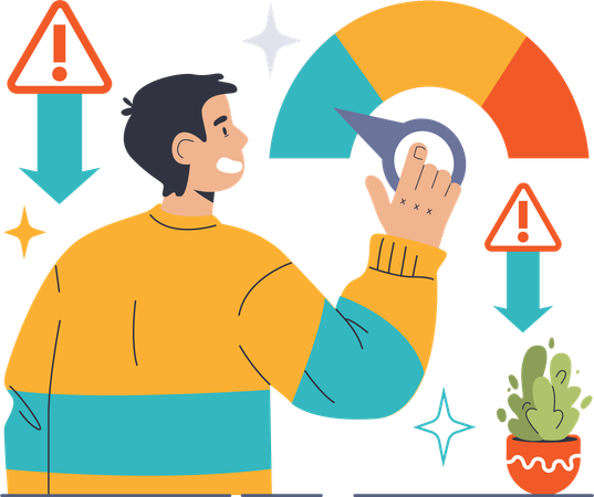 Man measuring performance while getting performance alert  Illustration