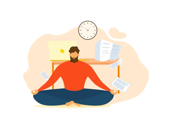 Man Meditate at Office Illustration
