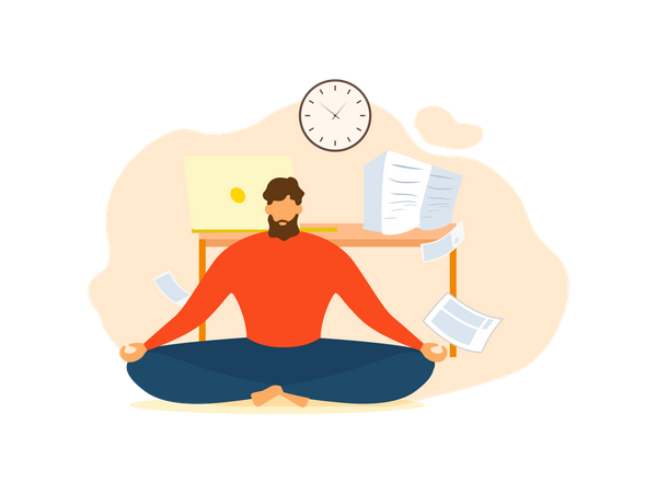 Man Meditate at Office  Illustration