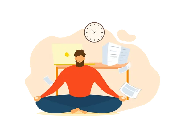 Man Meditate at Office  Illustration