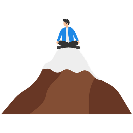 Man meditates while sitting on hill  Illustration