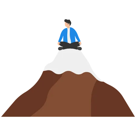 Man meditates while sitting on hill  Illustration