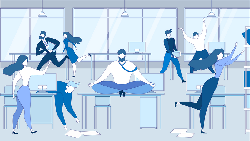 Man Meditating at Office Table  Illustration