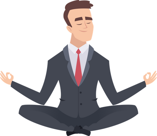 Man meditating at work  イラスト