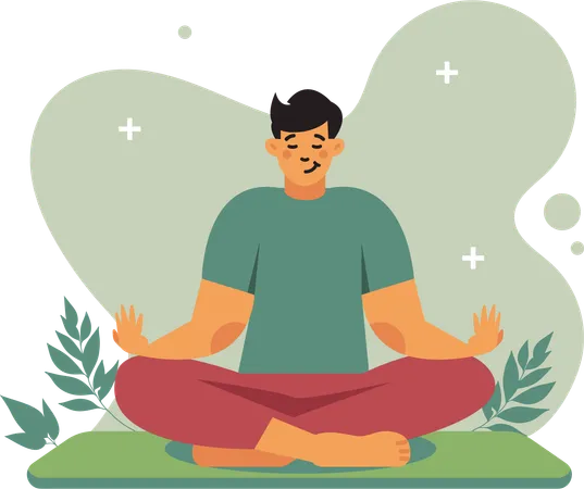 Illustration Man Is Meditating To Calm His Mind Ideal Use As Landing Page Poster Promotion Campaign Illustration