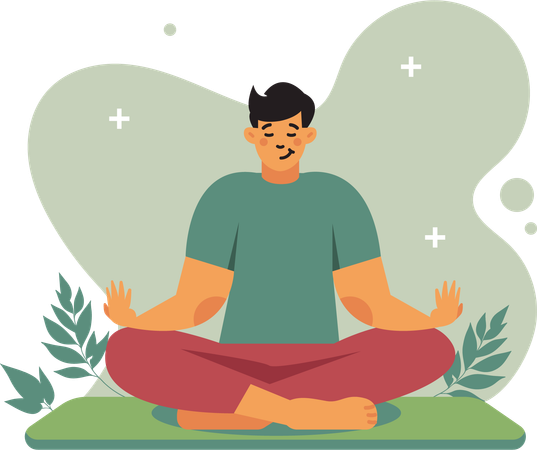 Man meditating to calm his mind  Illustration