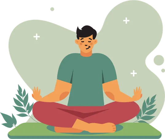 Man meditating to calm his mind  Illustration