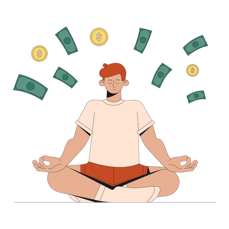 Man meditating with money Illustration