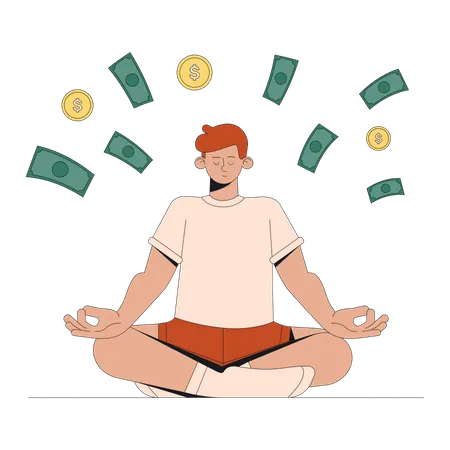 Man meditating with money Illustration