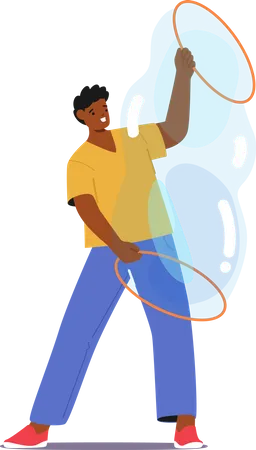 Man Mesmerizes With A Soap Bubble Show Male Character Creating Colorful And Enchanting Bubbles Of Various Sizes And Shapes Captivating The Audience Cartoon People Vector Illustration Illustration