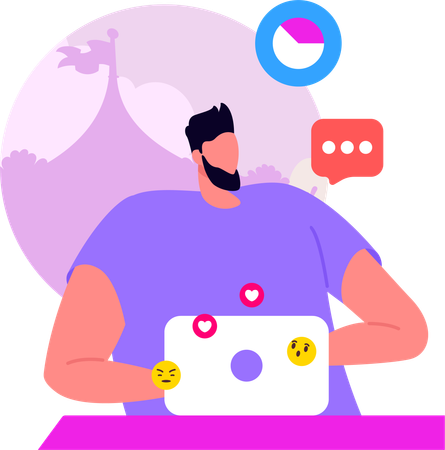 Man Messaging At Social Media  Illustration