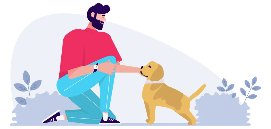 Man met a dog on the street and decided to pet it Illustration
