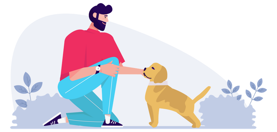 Man met a dog on the street and decided to pet it  Illustration