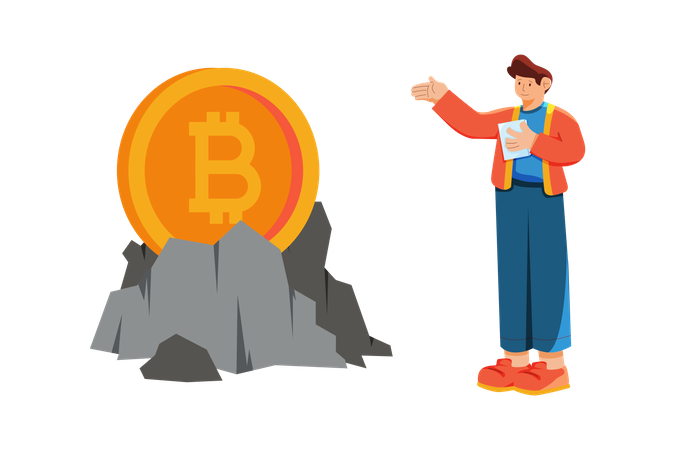 Man mining bitcoin  Illustration