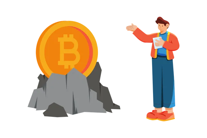 Man mining bitcoin  Illustration