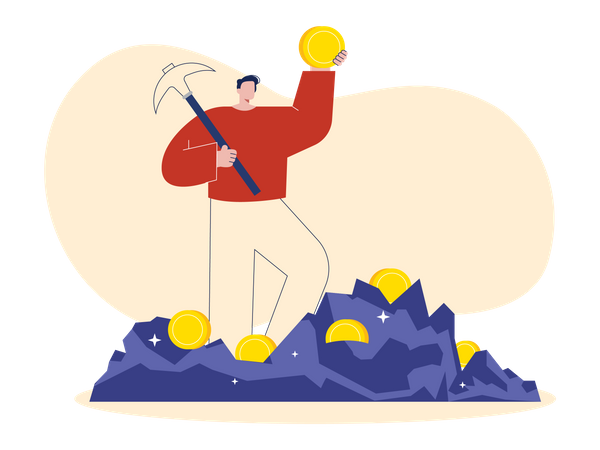 Man mining bitcoin  Illustration