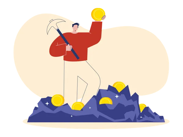 Man mining bitcoin  Illustration